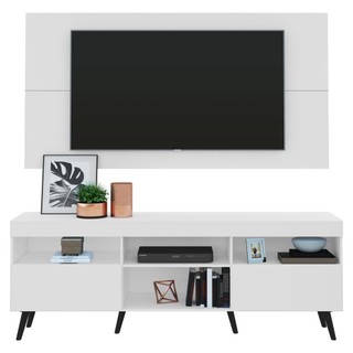Rack c/ Painel e Suporte TV 65" e Pés Retrô Flórida Multimóveis Branco/Preto em Oferta na Shopee