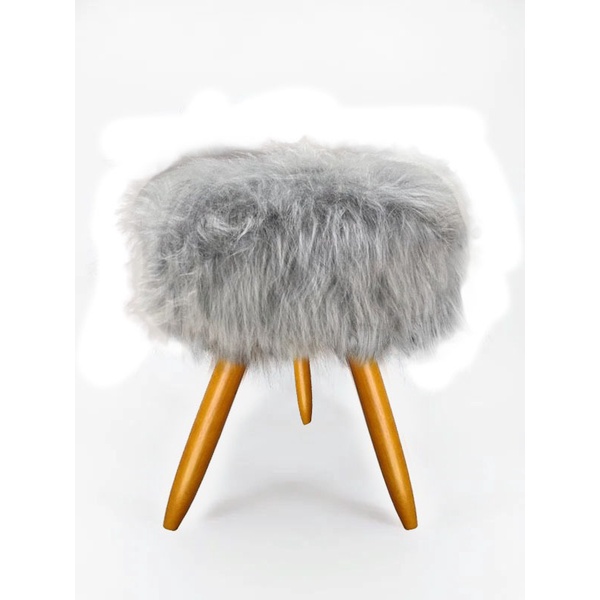 Puff Banqueta Decorativa Retrô Pelúcia Pelo Alto Cinza