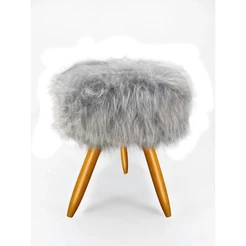Puff Banqueta Decorativa Retrô Pelúcia Pelo Alto Cinza