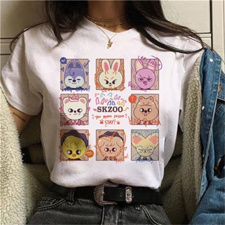 Stray Kids SKZOO Camiseta Feminina Roupas Harajuku Kawaii Estilo Coreano Unissex Camisetas Desenhos Animados Algodão Tees Diário Blusas