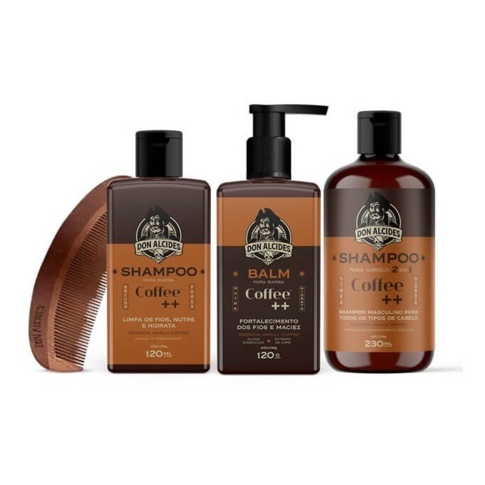 Kit Shampoo, Balm, Shampoo 2 Em 1 + Pente Coffee Don Alcides