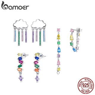 Brincos Bamoer 925 Prata Colorido Quadrado Zircônia Cravos De Orelha Moda Joias Para Meninas