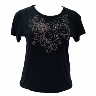 Blusa M ao G5 viscolycra aplicação pedras flores