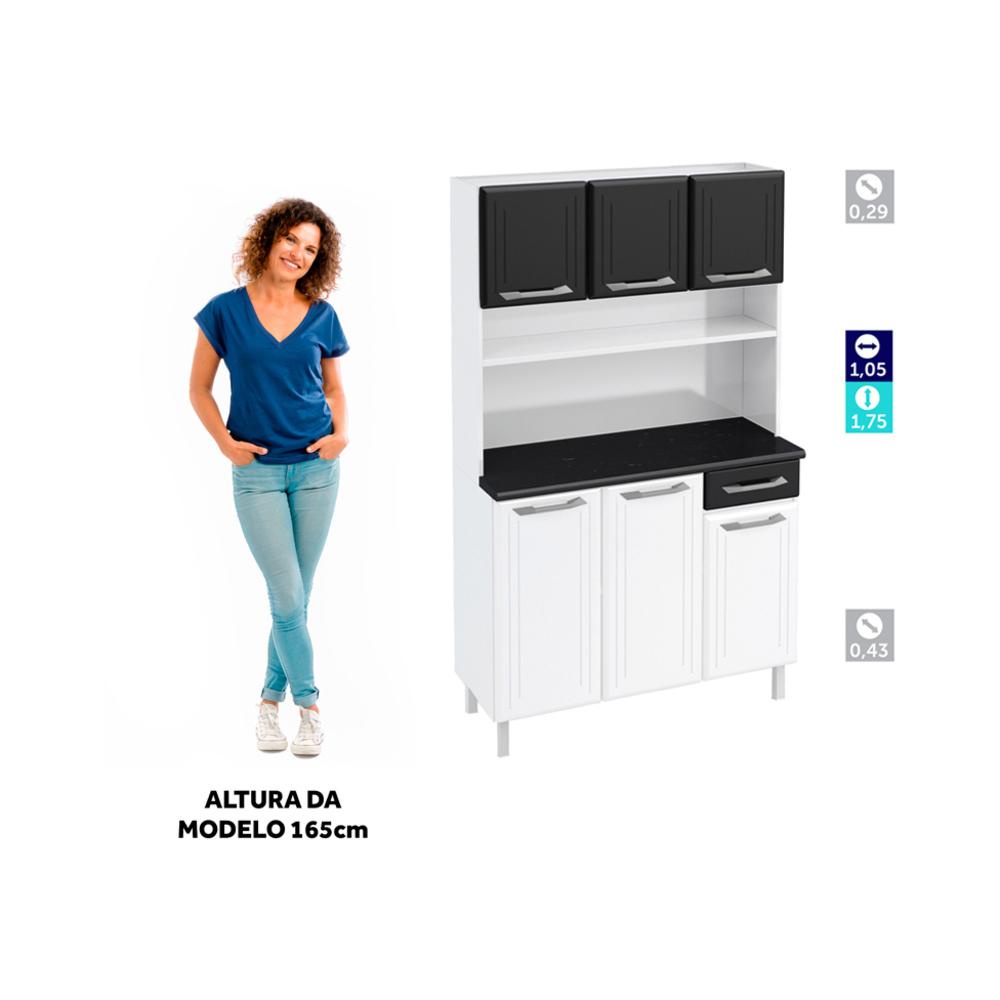 Detalhes do Armário de Cozinha de Aço Kit Triplo 105cm Rose Multimóveis Smart CR6096 Branco/Preto