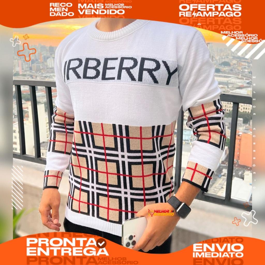 Blusa de frio sueter burberry branco envio imediato - Escorrega o Preço