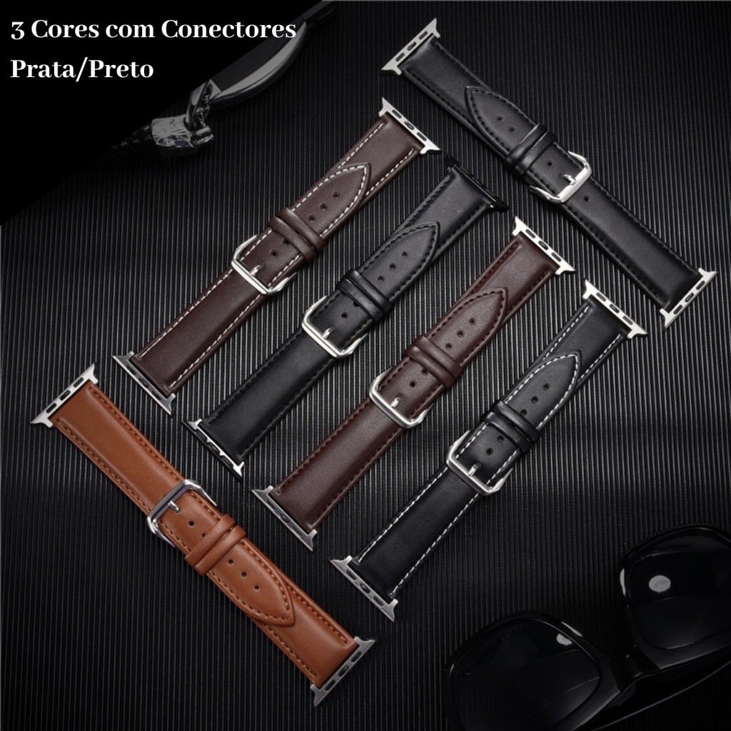 Pulseira de couro genuíno para Apple watch 1 2 3 4 5 6 7 smartwatch 38mm 40mm 42mm 44mm 45mm em Oferta na Shopee