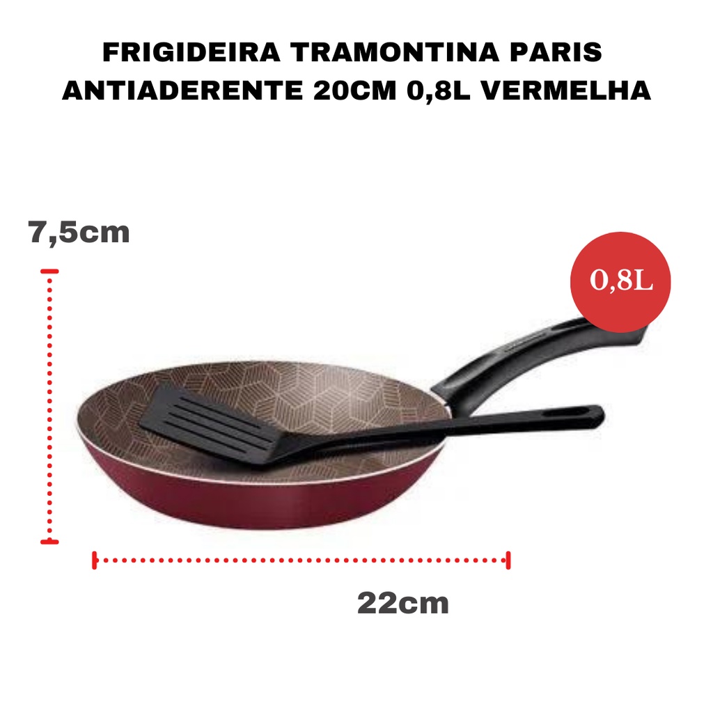 Detalhes do Frigideira Antiaderente Cozinha Tramontina Alumínio Paris Vermelha 22cm + Espatula de Nylon