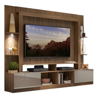 Estante com Leds para TV até 65" Multimóveis Berlim FG3392 Madeirada/Lacca Fumê em Oferta na Shopee