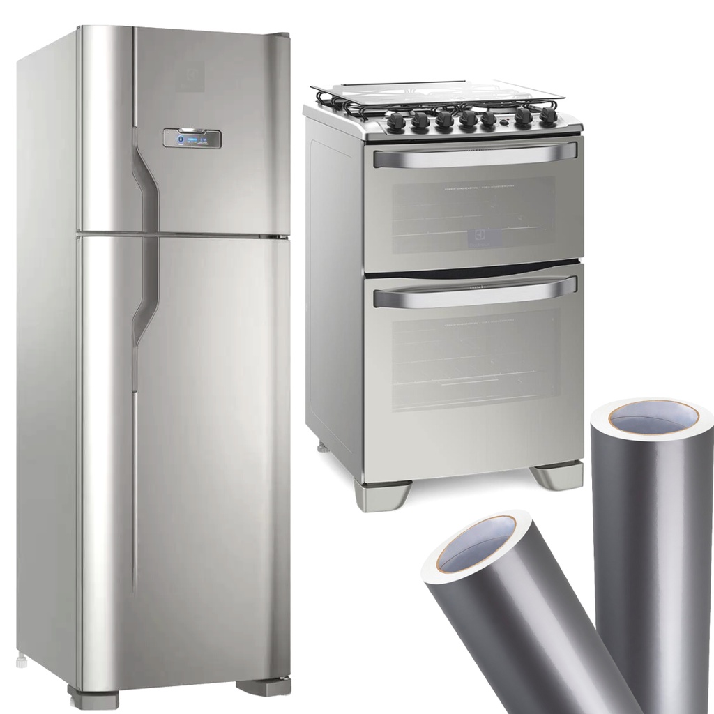 Adesivo Película Vinil Prata Tipo Inox Impermeável Envelopar Decorar Fogão Geladeira Móveis 1 metro em Oferta na Shopee