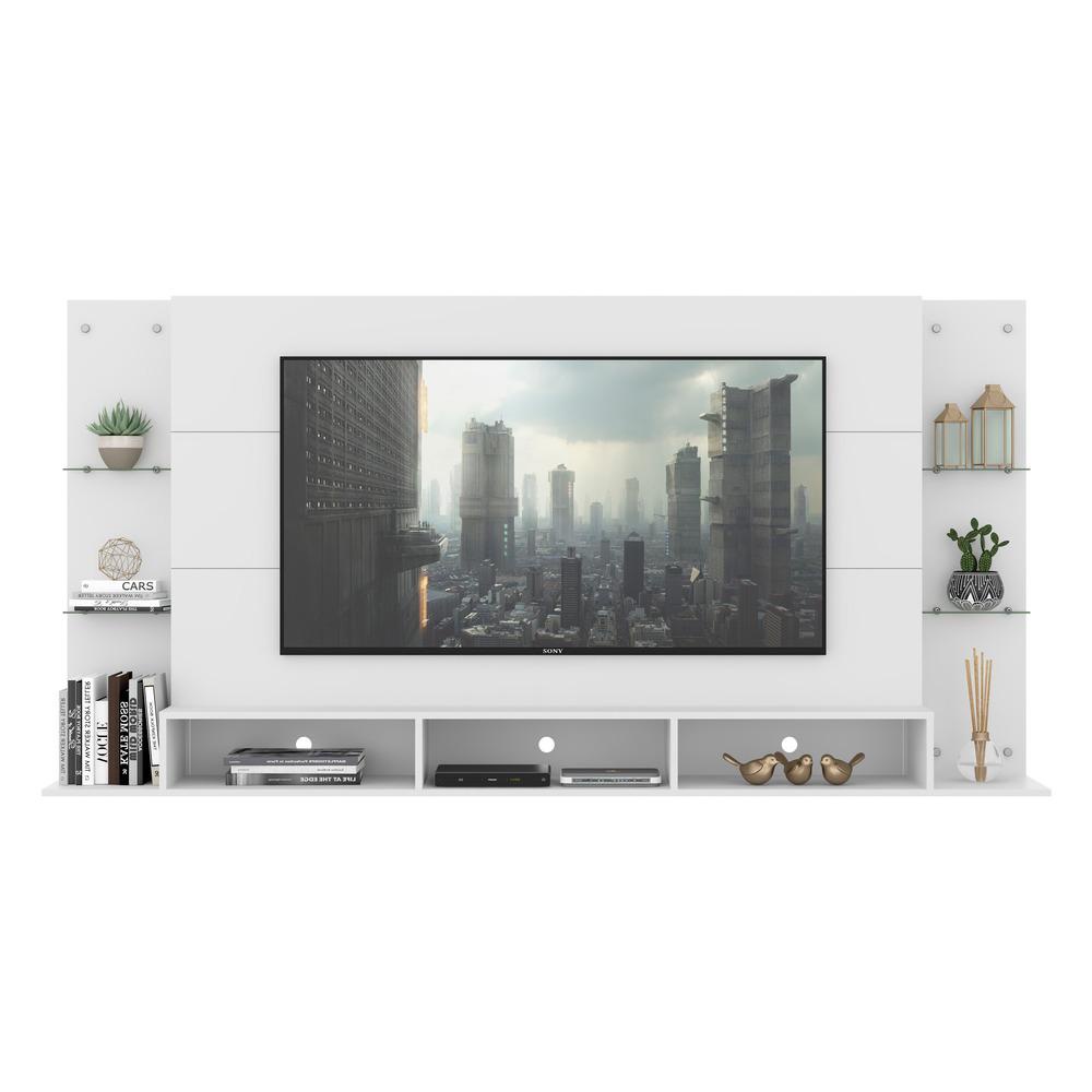 Painel TV 65" c/ Suporte e Prateleiras de Vidro Nairóbi Plus Multimóveis Branco - Home & Living