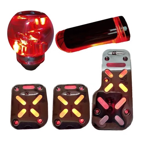 Kit Pedaleira Bola De Câmbio Manopla Freio Corsa Led Vermelh
