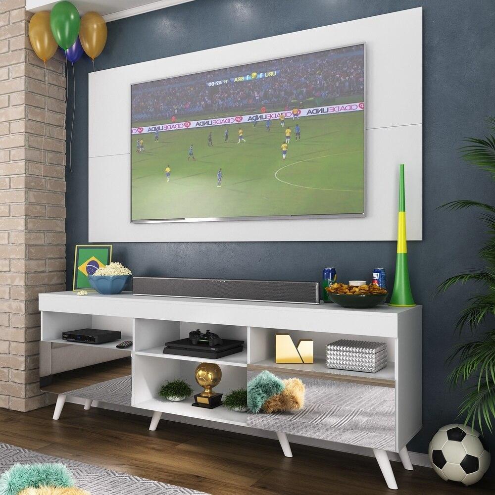 Rack c/ Painel TV 65" Retrô com Espelho Holanda Multimóveis BR3138 Branco - Home & Living