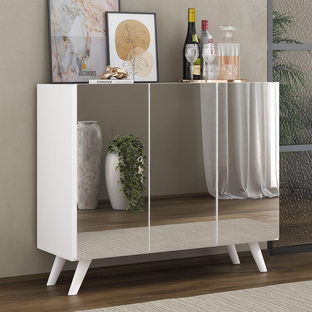 Aparador Buffet 3 Portas com Espelho Retrô Vegas Multimóveis MP1013 Branco - Home & Living