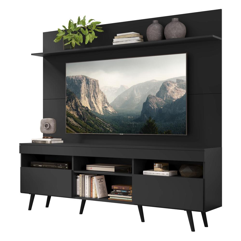 Rack Retrô com Painel para TV até 65" Multimóveis Madri FG3371 Preto - Home & Living