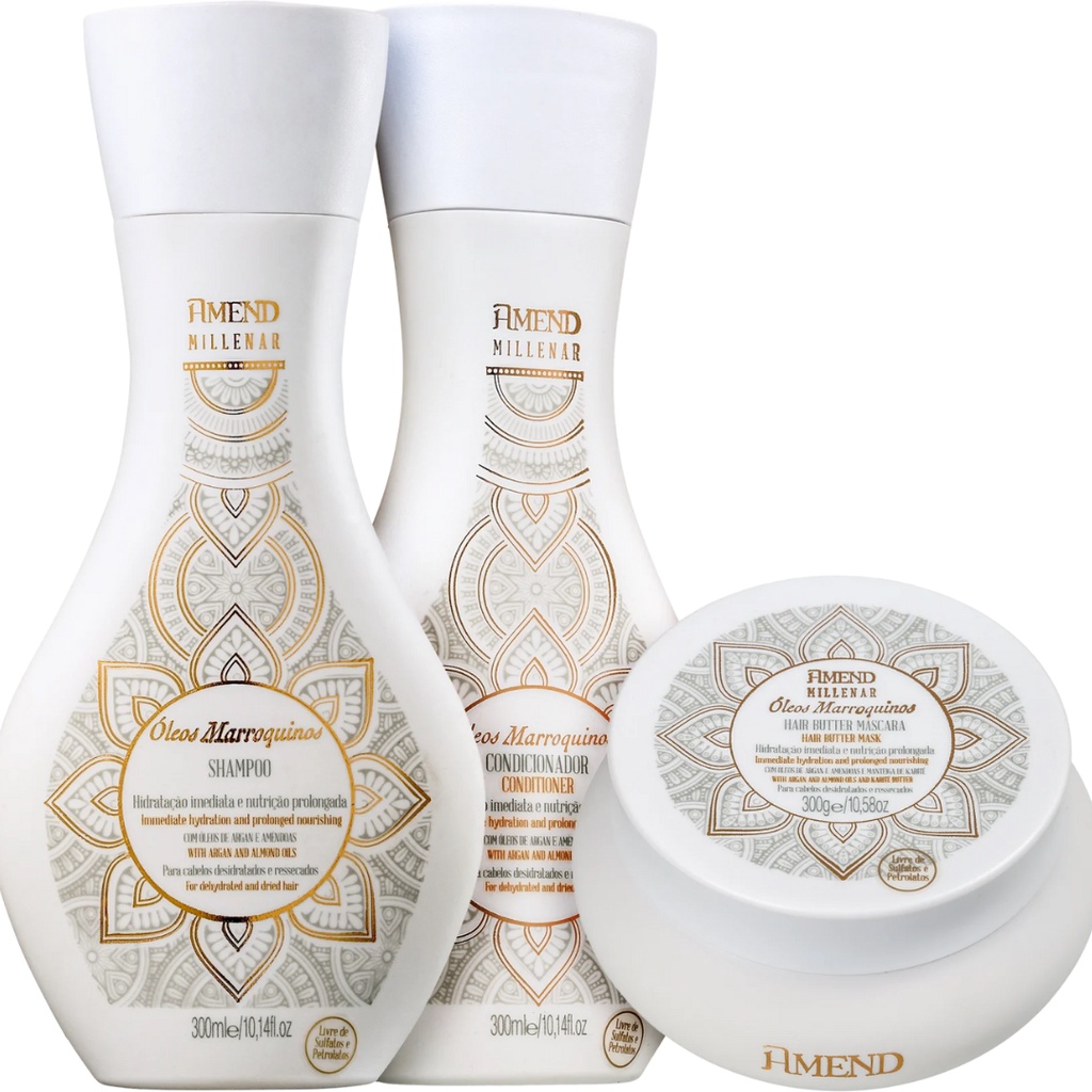 PROMOÇÃO KIT Shampoo Condicionador e Máscara Amend Óleos Marroquinos  de 300ml 300g