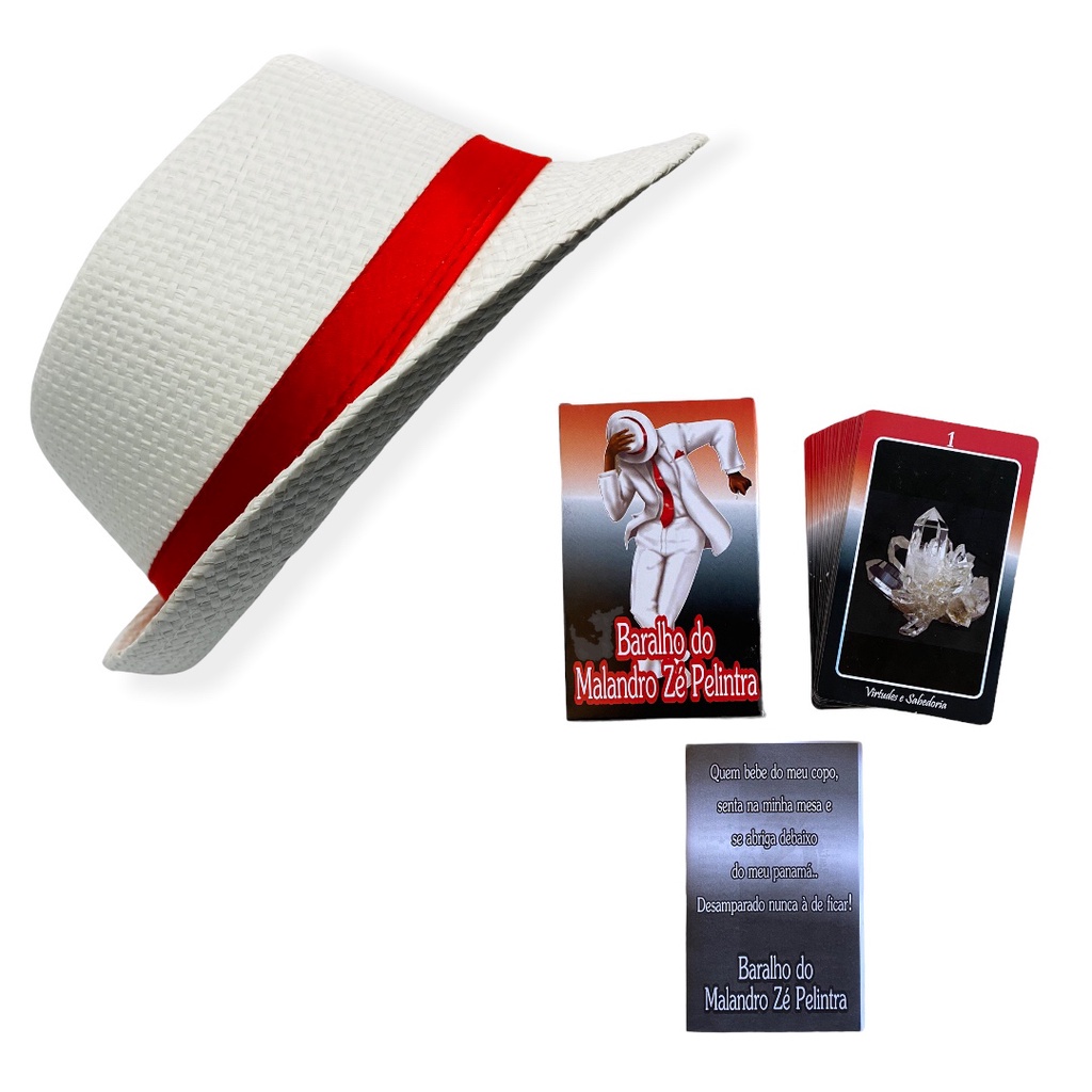 Kit Baralho Malandro Zé Pilintra + Chapeu Com Fita Vermelha Ze Pelintra