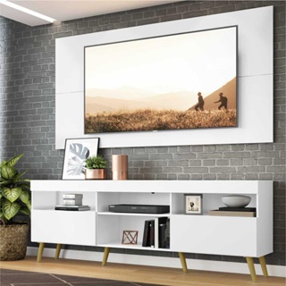 Rack c/ Painel e Suporte TV 65" e Pés Retrô Flórida Multimóveis Branco/Natural em Oferta na Shopee