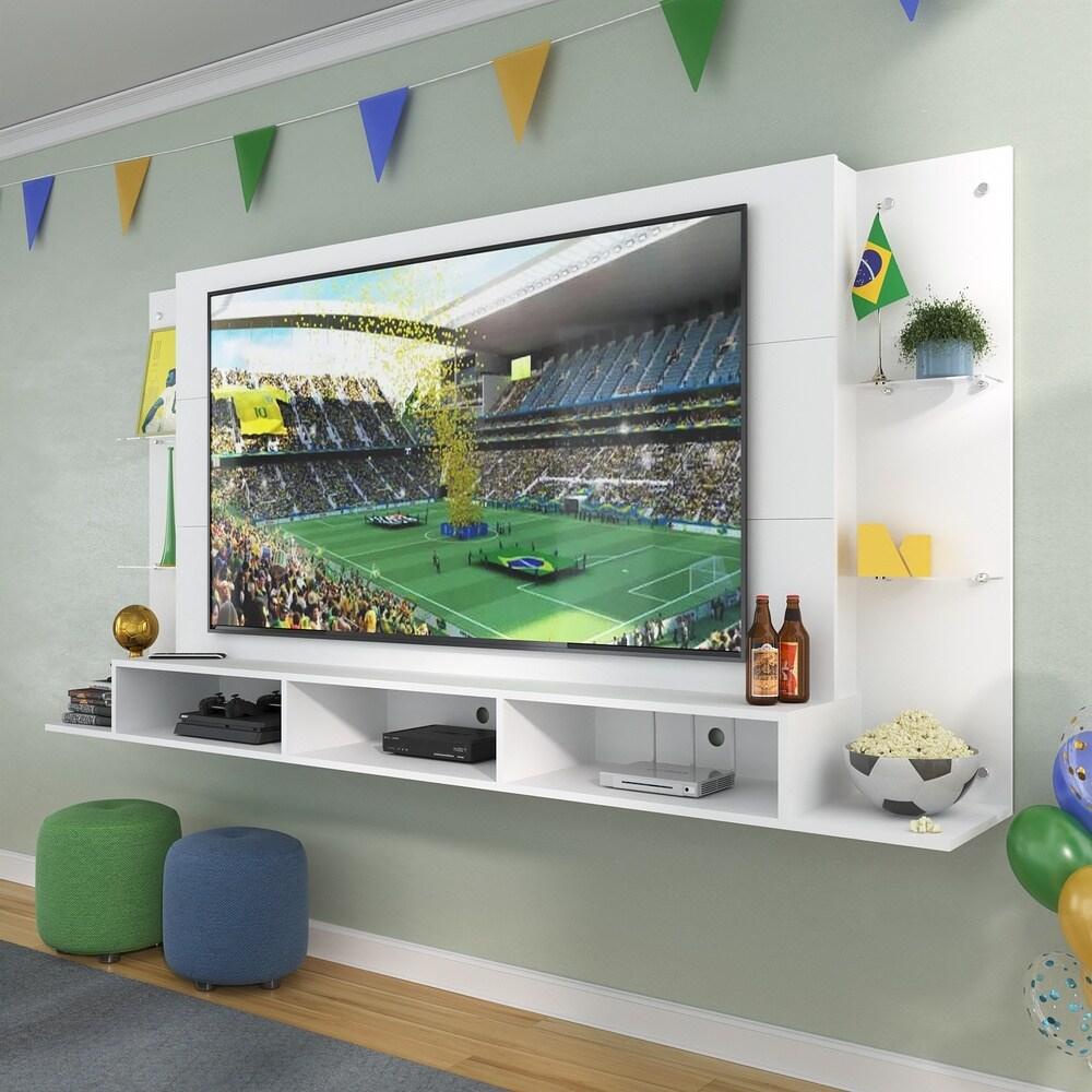Painel TV 65" com Prateleiras de Vidro Brasil Plus Multimóveis BR3113 Branco - Home & Living