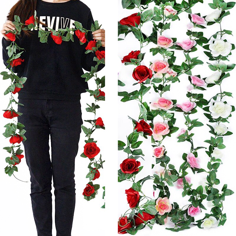 Corrente de Rosas Flores Artificiais 2,20 M Para Decoração