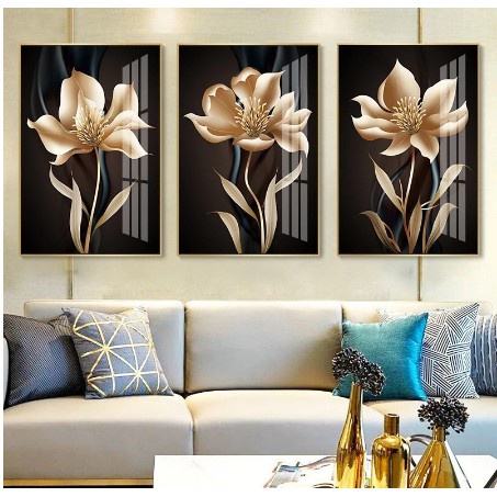 Kit quadro decorativo 3 peças flor negra flores escritório quarto sala |  Shopee Brasil