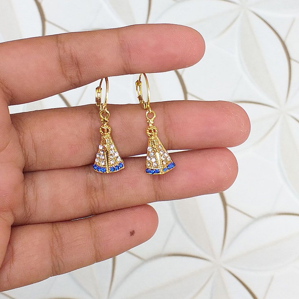 Brinco De Argolinha Nossa Senhora Aparecida Folheado A Ouro 18k