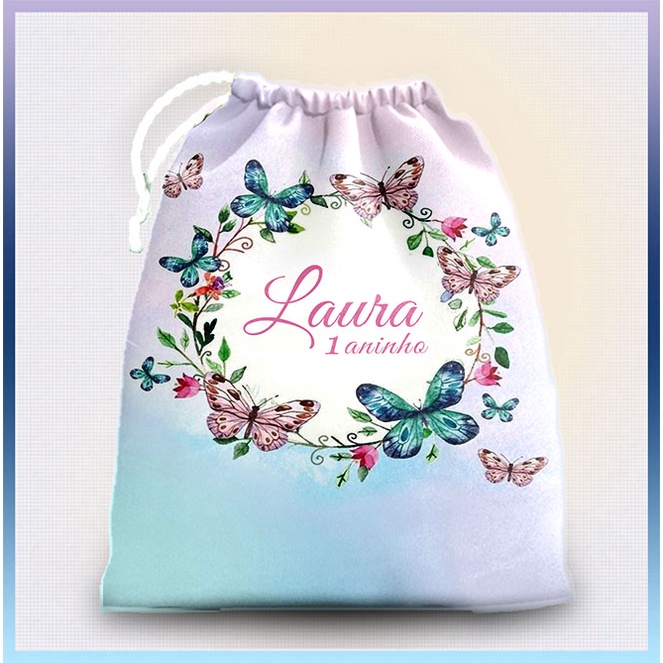 10 sacolinhas personalizada tecido BORBOLETAS CANDY  lembrancinhas de festa de aniversario 30cmx20cm