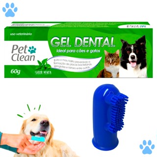 KIT Gel Dental Pet Clean + Escova Dental De Dente Dedeira Cores Sortidas