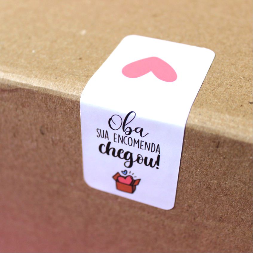Adesivo Lacre Etiqueta para Embalagem Tag Adesiva ''Oba, sua encomenda chegou!''