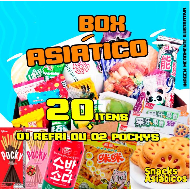 Box Asia 20 itens (P) com 01 Refrigerante ou 02 Pocky - Doces e Snacks Orientais e Asiático