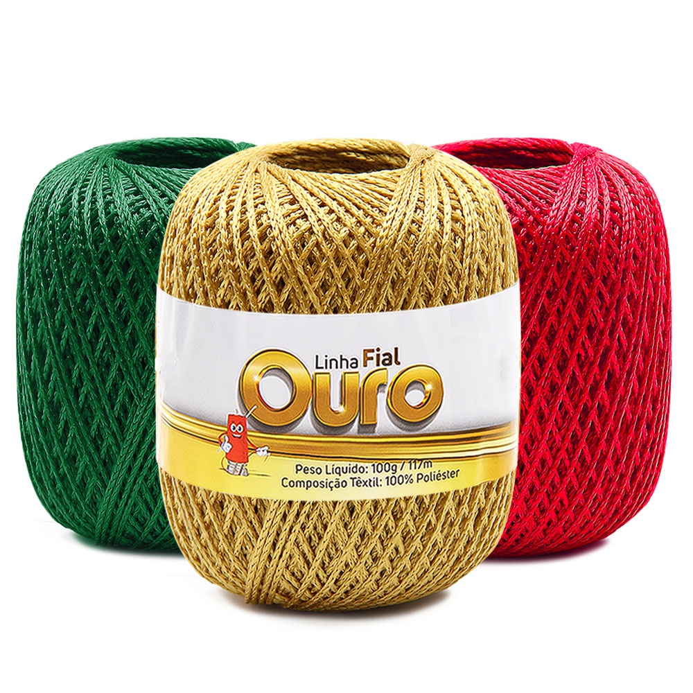Linha Fial Ouro Com 100g 117mts 100% Poliéster Crochê TEX 848 Natal Bordado Artesanato Brilho