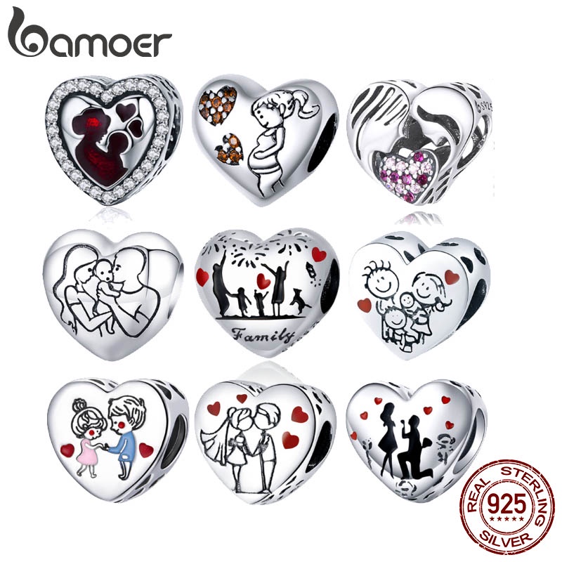 Bamoer Charmosa Casal De Prata 925 Família Série Romântica Colar De Pulseiras DIY - Fashion Accessories
