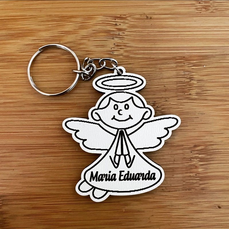 Kit de Chaveiros Anjo Batizado Brinde Religioso Personalizado em MDF