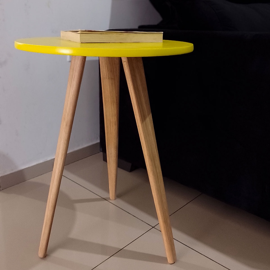 Mesa De Canto Redonda Mesinha Lateral Apoio Decoração Sala e Quarto MDF