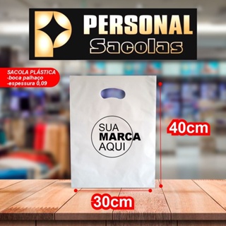 100 sacolas Personalizadas 30x40 vazada Espessura 09 - Fosca IMPRESSÃO EM 1 COR E 1 LADO em Oferta na Shopee