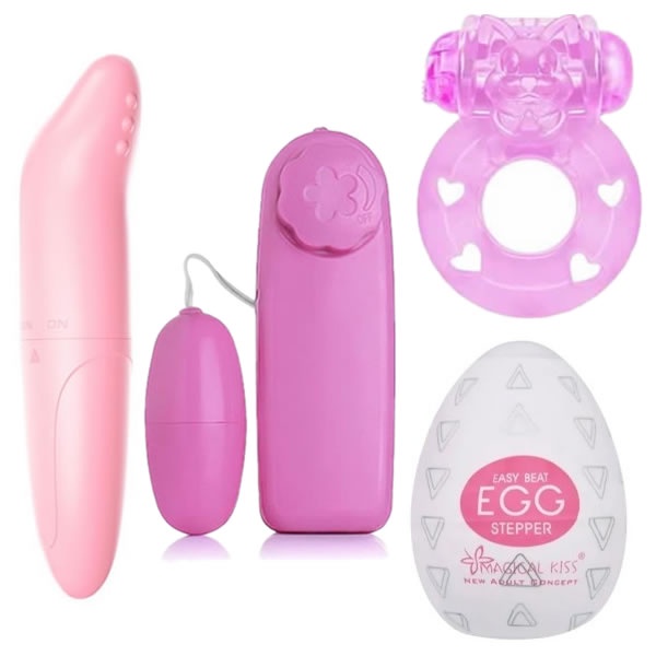 Vibrador Feminino + Anel Peniano C/ Vibrador + Egg Masturbador Masculino + Mini Vibrador Bullet em Oferta na Shopee