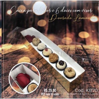10 Caixas Para 6 Doces E Rosa Com Visor Ouro Laminada Kb70 30,5X6X6 (Kb) em Oferta na Shopee