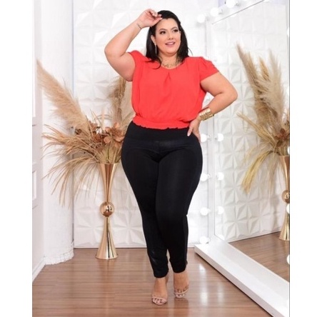 Calça Legging Montaria Preta Plus Size Feminina Cirrê Levanta Bumbum Disco Empina Bumbum Academia