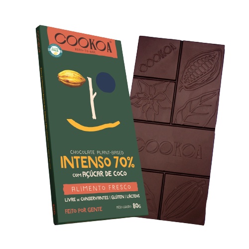 Kit 2X: Chocolate Intenso 70% Cacau Vegano Cookoa 80g