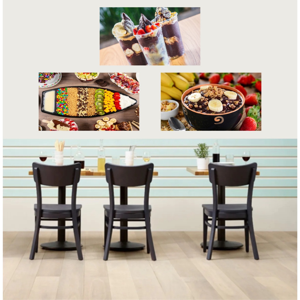 3 Adesivos Decorativo De Parede Vidro Vitrine Açaí Na Tijela Copo e Barca
