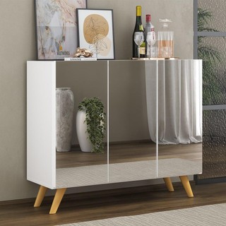 Aparador Buffet 3 Portas com Espelho Retrô Vegas Multimóveis MP1013 Branco/Natural em Oferta na Shopee