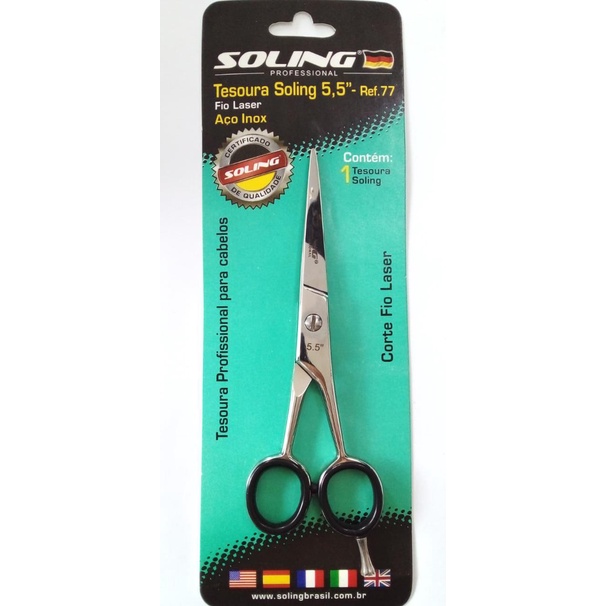Tesoura para cabelo fio laser 5.5" aço inox Soling