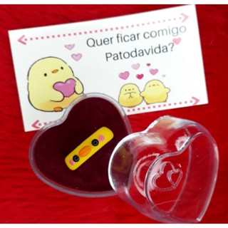 Aliança Pato Anel Com Cartão Fica Comigo Patodavida+ Caixinha Anel Namoro Casamento