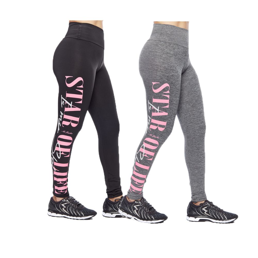 Kit 2 Legging Adulto Feminina Ginástica Fitness Academia Cós Alto Escrita Lateral Básica