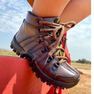 Bota Botinha Coturno Masculina INFANTIL Fearnothi Couro Legítimo Para crianças que Gostam de Aventurar