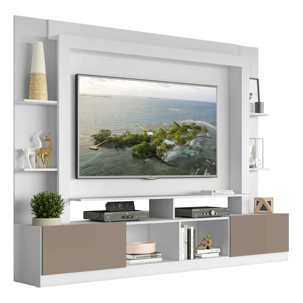 Rack Estante com Painel TV 65" e 2 portas Oslo Multimóveis Branco/Lacca Fumê em Oferta na Shopee