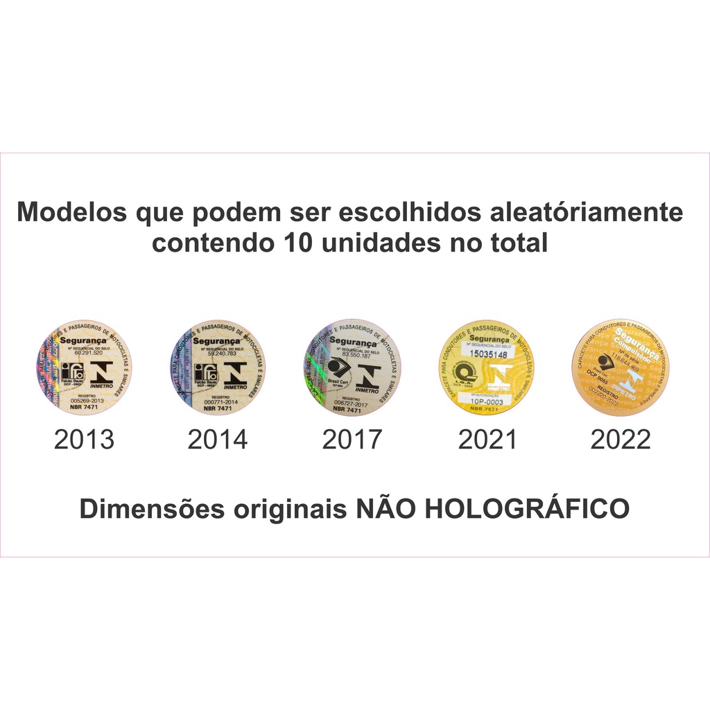 Adesivo inmetro capacete 10 unidades 2013 a 2022