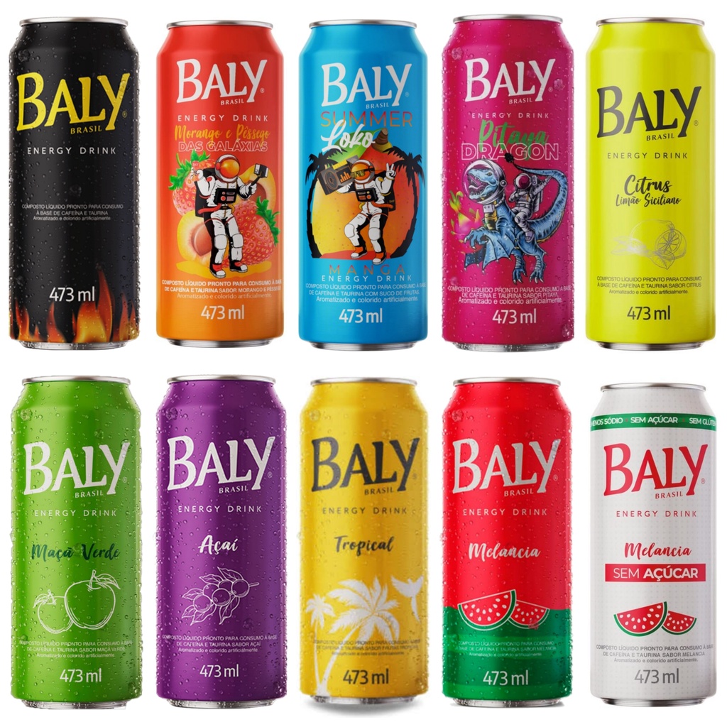 Energético Baly Energy Drink Lata 473ml Dragon Pitaya Original Sem Açúcar Melancia Açai Coco