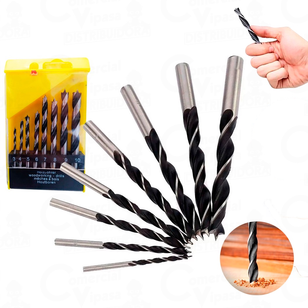 Kit Jogo De Brocas Para Madeira 8 Peças + Estojo Profissional 3 Pontas 3 A 10mm - Home & Living