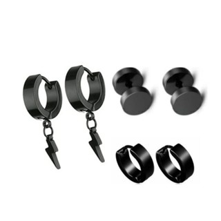 KIT 3 pares de brinco Raio Hip hop argola e alargador unissex