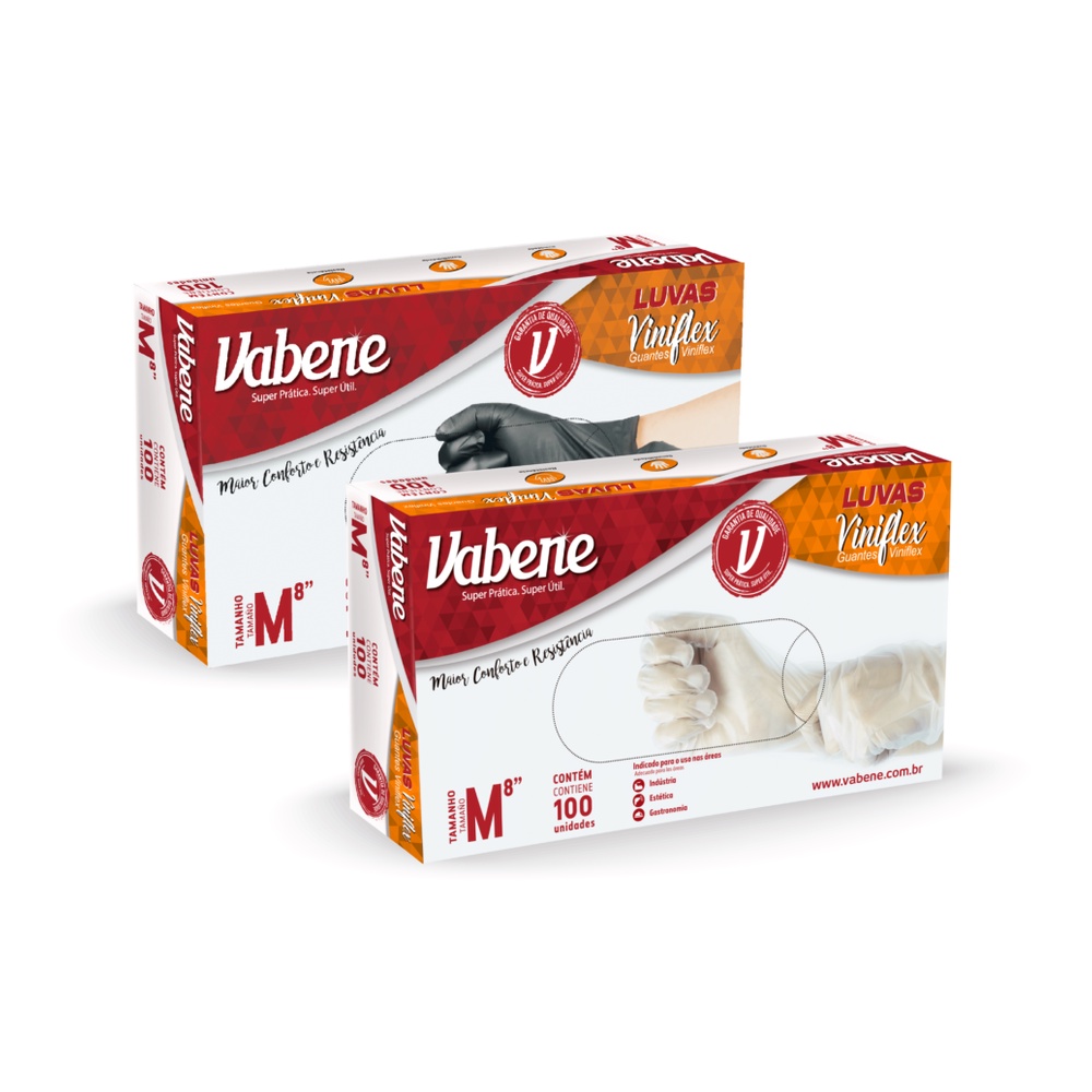 Kit 400 Luva Descartavel Viniflex S/ Pó Vabene Transparente e Preta - Tam P M G GG em Oferta na Shopee
